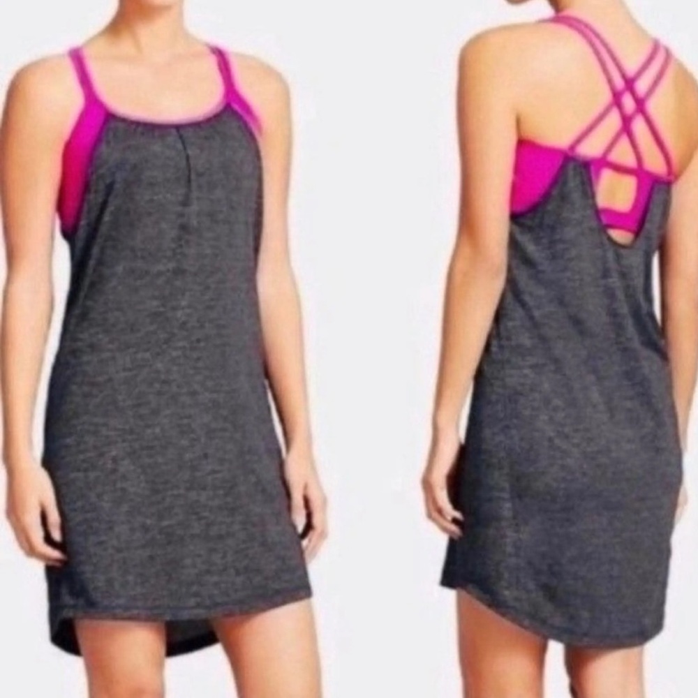 NWT Athleta Hidden Agenda Charcoal and Fuchsia Strappy Mini Dress Women’s XXS